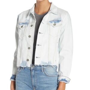 GRLFRND CARA SAD EYES BLEACH OUT RAW HEM CROP JEAN JACKET SMALL